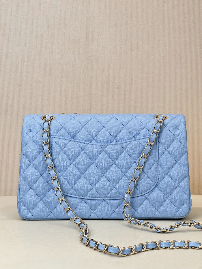 Medium Chanel Grained Calfskin Flap Bag A01112 Skyblue