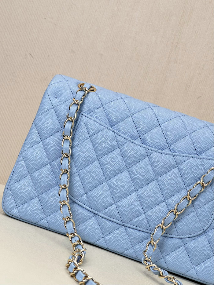 Medium Chanel Grained Calfskin Flap Bag A01112 Skyblue