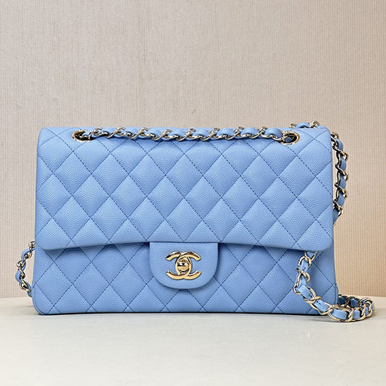 Medium Chanel Grained Calfskin Flap Bag A01112 Skyblue