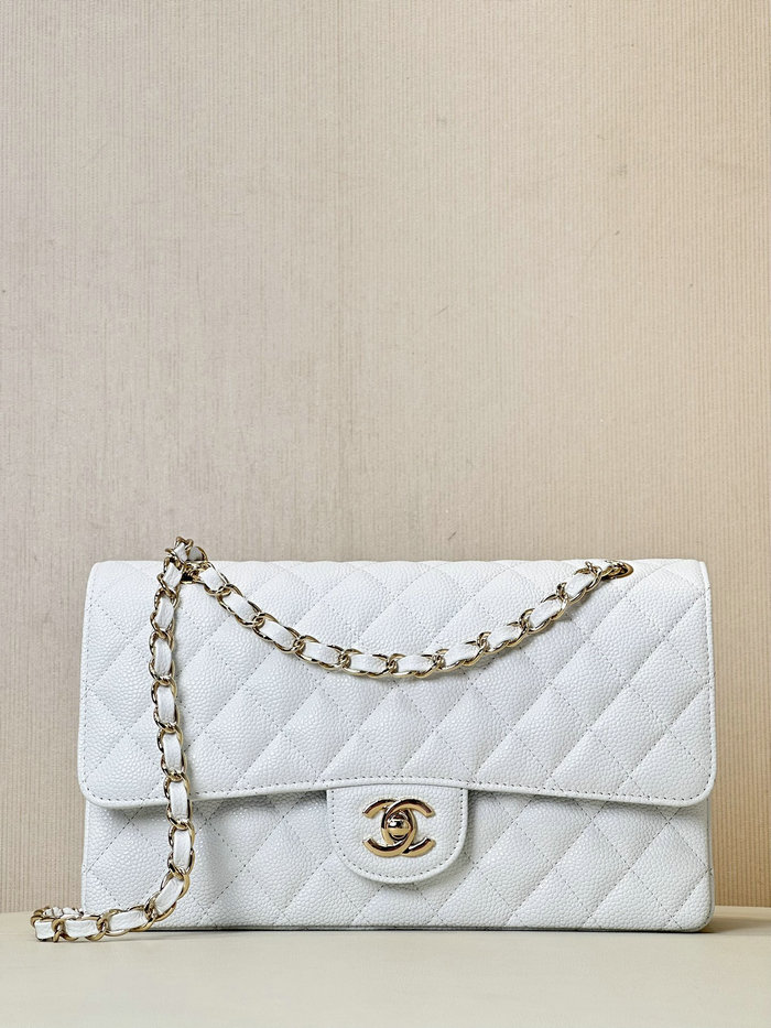 Medium Chanel Grained Calfskin Flap Bag A01112 White