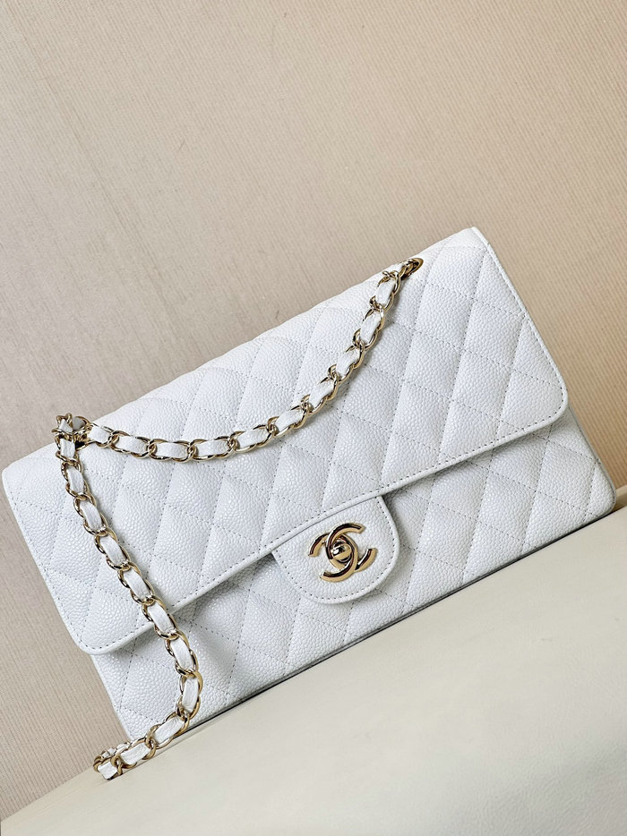 Medium Chanel Grained Calfskin Flap Bag A01112 White