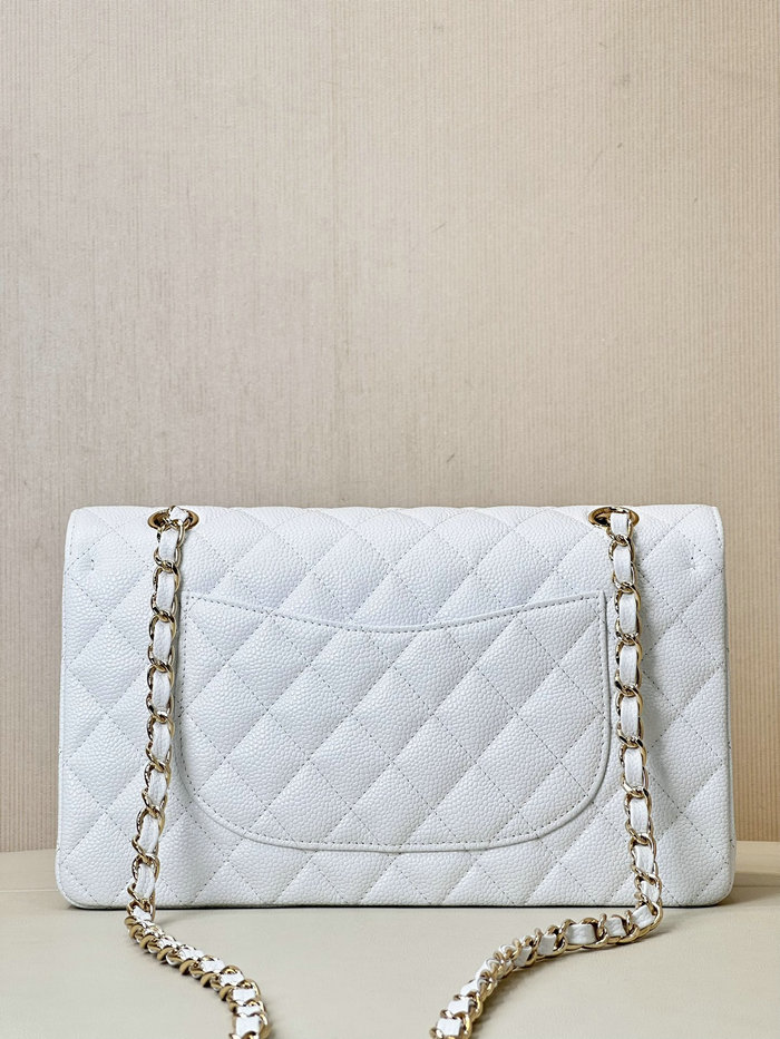 Medium Chanel Grained Calfskin Flap Bag A01112 White