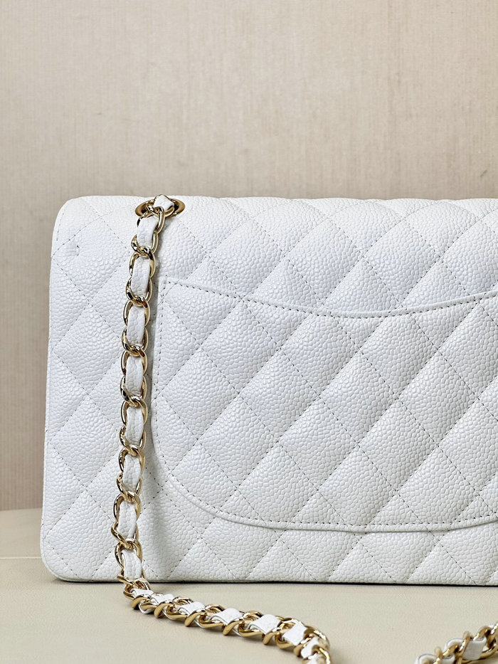 Medium Chanel Grained Calfskin Flap Bag A01112 White