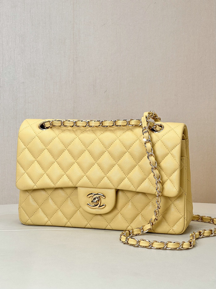 Medium Chanel Grained Calfskin Flap Bag A01112 Yellow