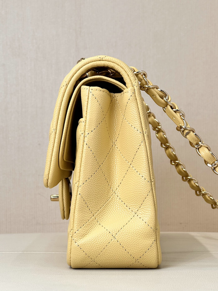 Medium Chanel Grained Calfskin Flap Bag A01112 Yellow