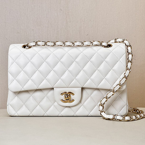 Medium Chanel Lambskin Flap Bag A01112 White