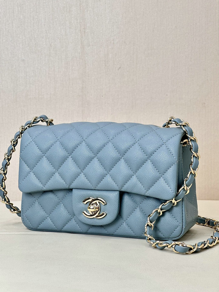 Small Chanel Grained Calfskin Flap Bag A01116 Blue