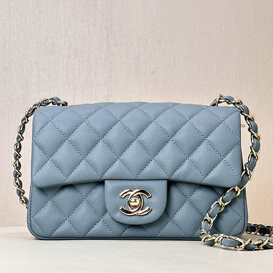 Small Chanel Grained Calfskin Flap Bag A01116 Blue