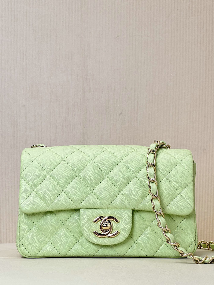 Small Chanel Grained Calfskin Flap Bag A01116 Green