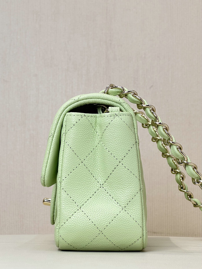 Small Chanel Grained Calfskin Flap Bag A01116 Green