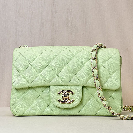 Small Chanel Grained Calfskin Flap Bag A01116 Green