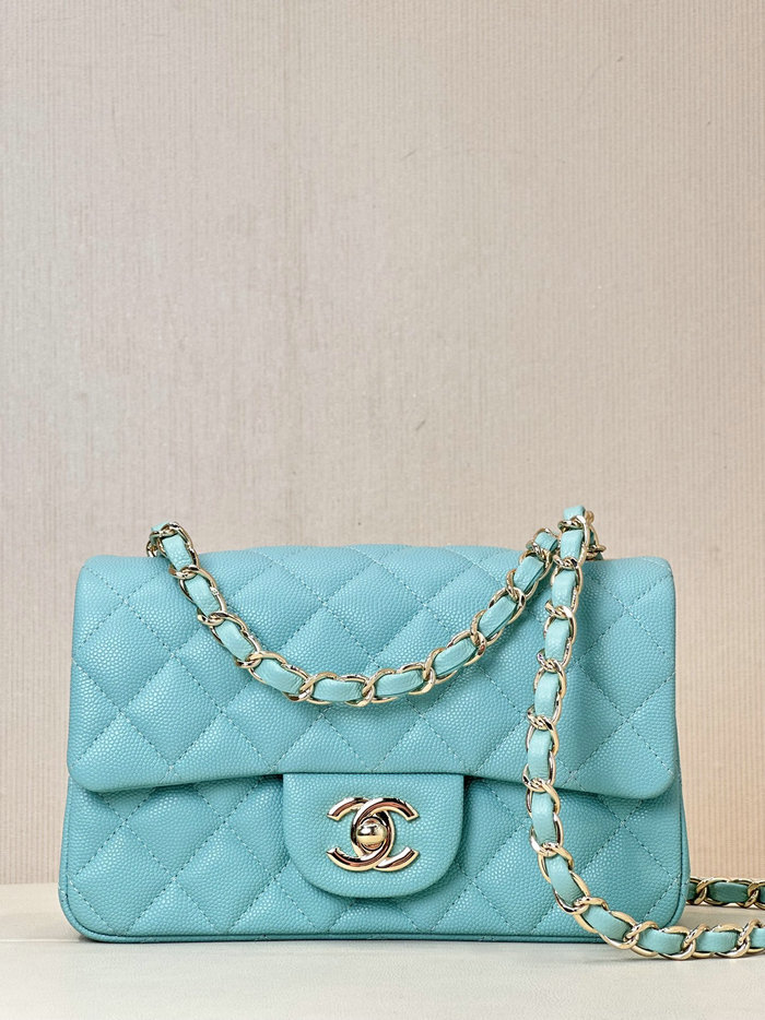 Small Chanel Grained Calfskin Flap Bag A01116 Ice Blue