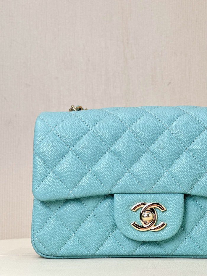 Small Chanel Grained Calfskin Flap Bag A01116 Ice Blue