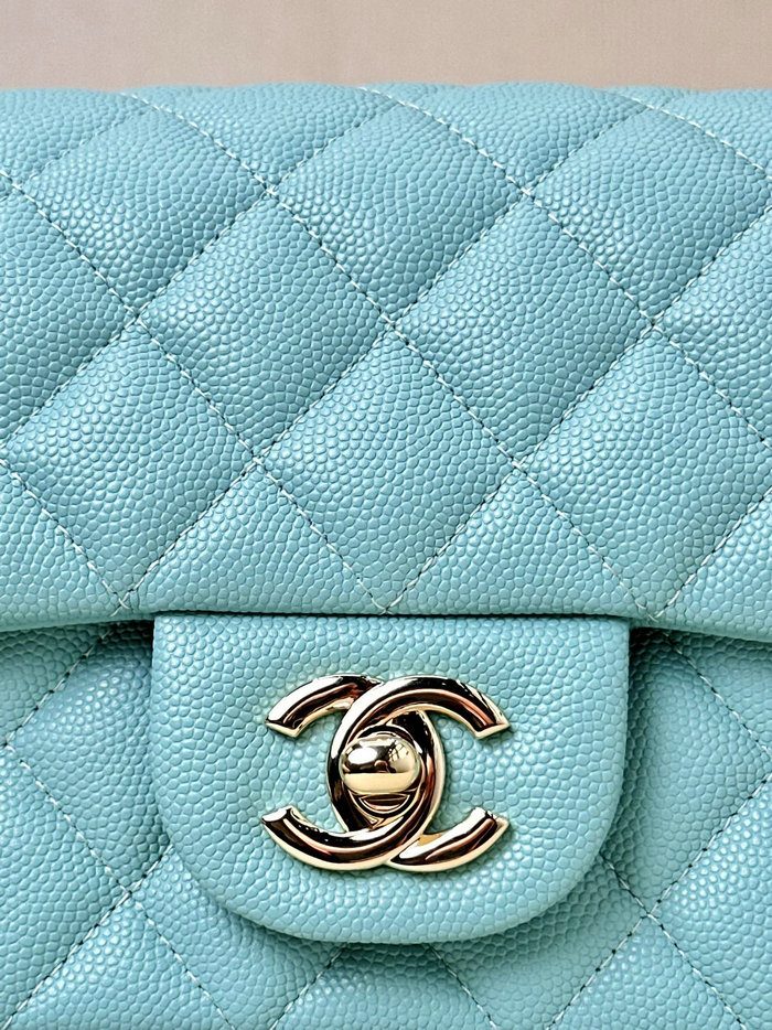 Small Chanel Grained Calfskin Flap Bag A01116 Ice Blue