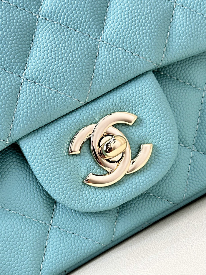 Small Chanel Grained Calfskin Flap Bag A01116 Ice Blue