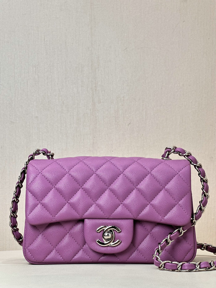 Small Chanel Grained Calfskin Flap Bag A01116 Purple