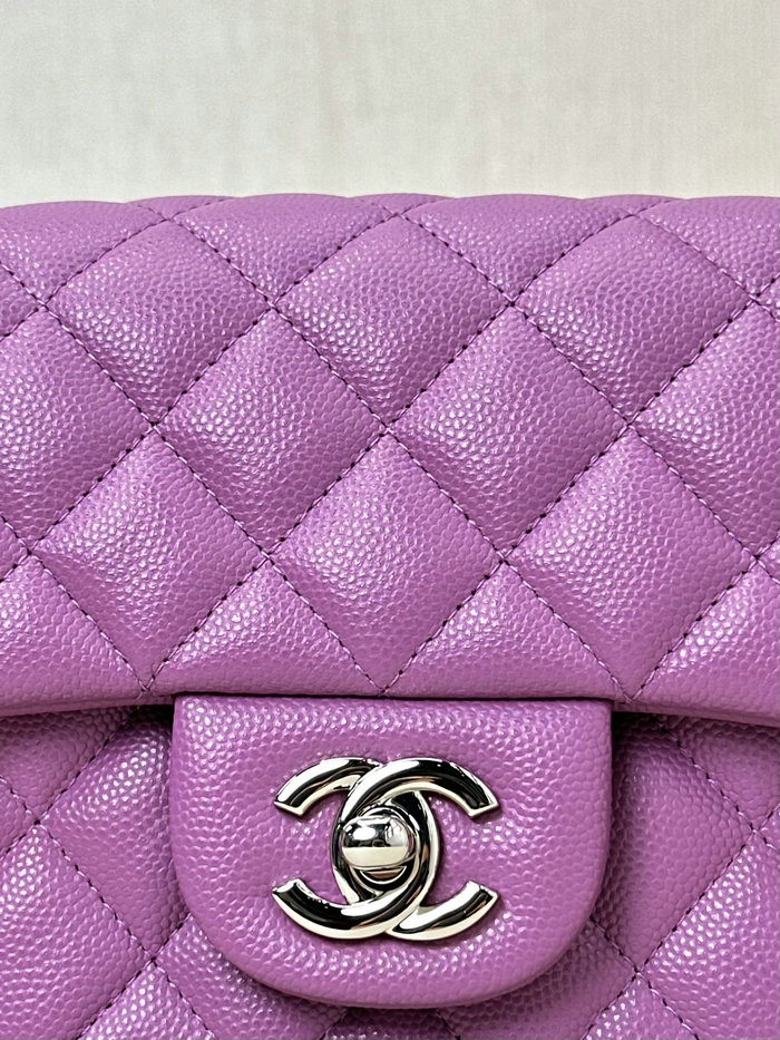 Small Chanel Grained Calfskin Flap Bag A01116 Purple