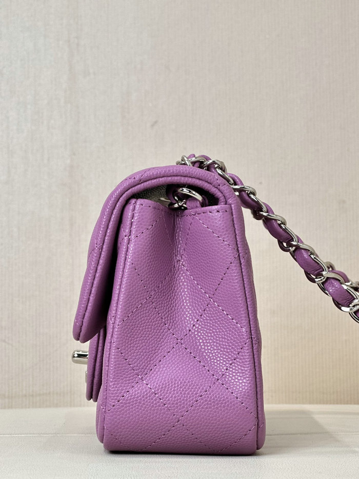 Small Chanel Grained Calfskin Flap Bag A01116 Purple