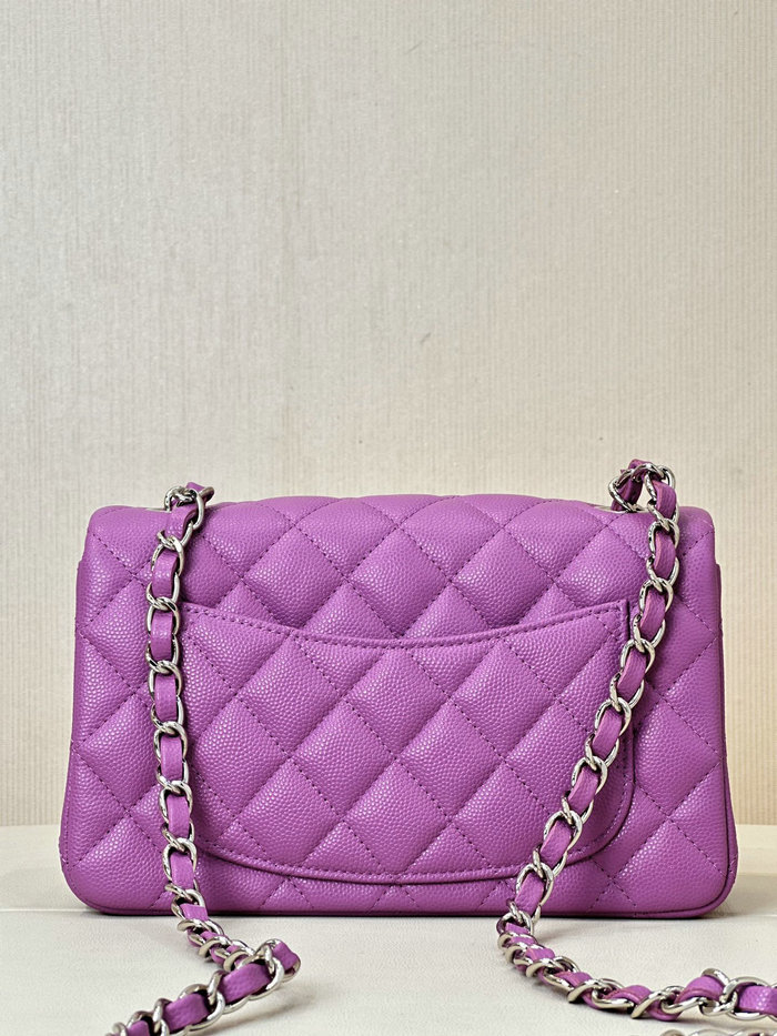 Small Chanel Grained Calfskin Flap Bag A01116 Purple