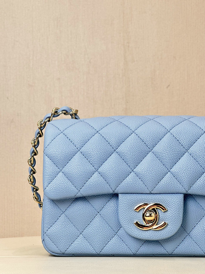 Small Chanel Grained Calfskin Flap Bag A01116 Skyblue