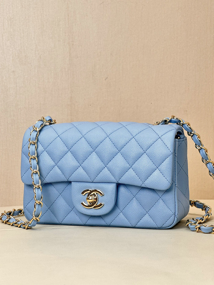 Small Chanel Grained Calfskin Flap Bag A01116 Skyblue