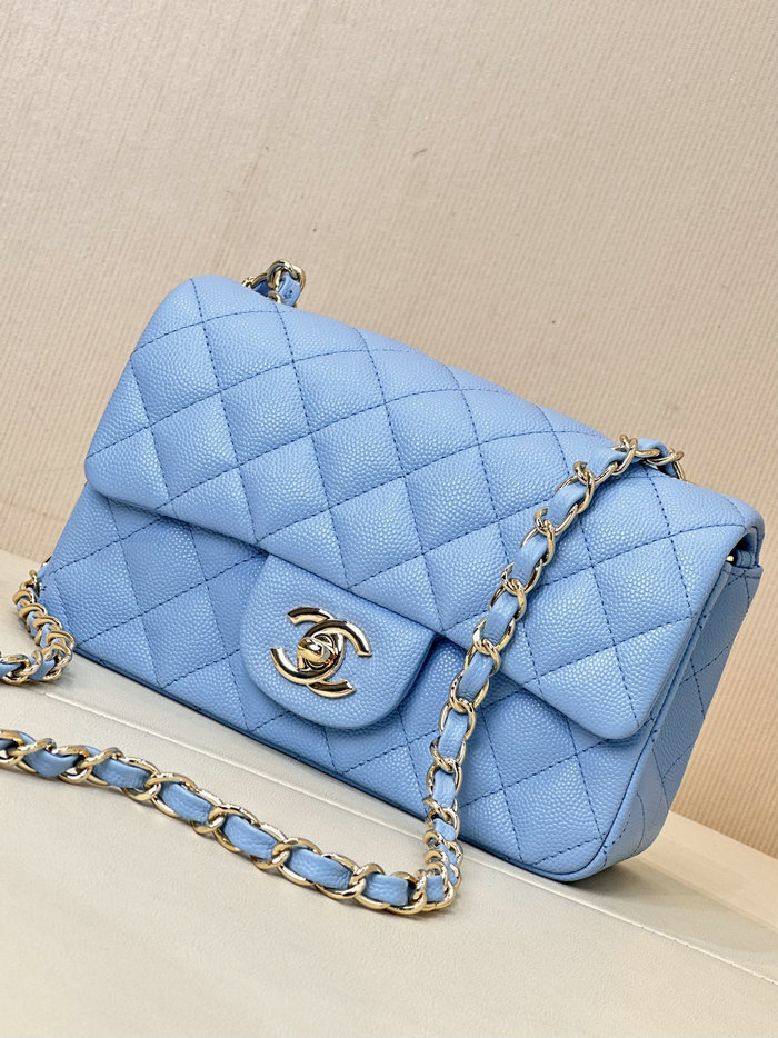 Small Chanel Grained Calfskin Flap Bag A01116 Skyblue