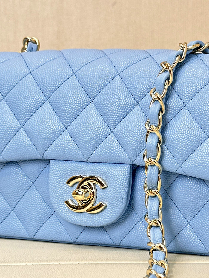 Small Chanel Grained Calfskin Flap Bag A01116 Skyblue