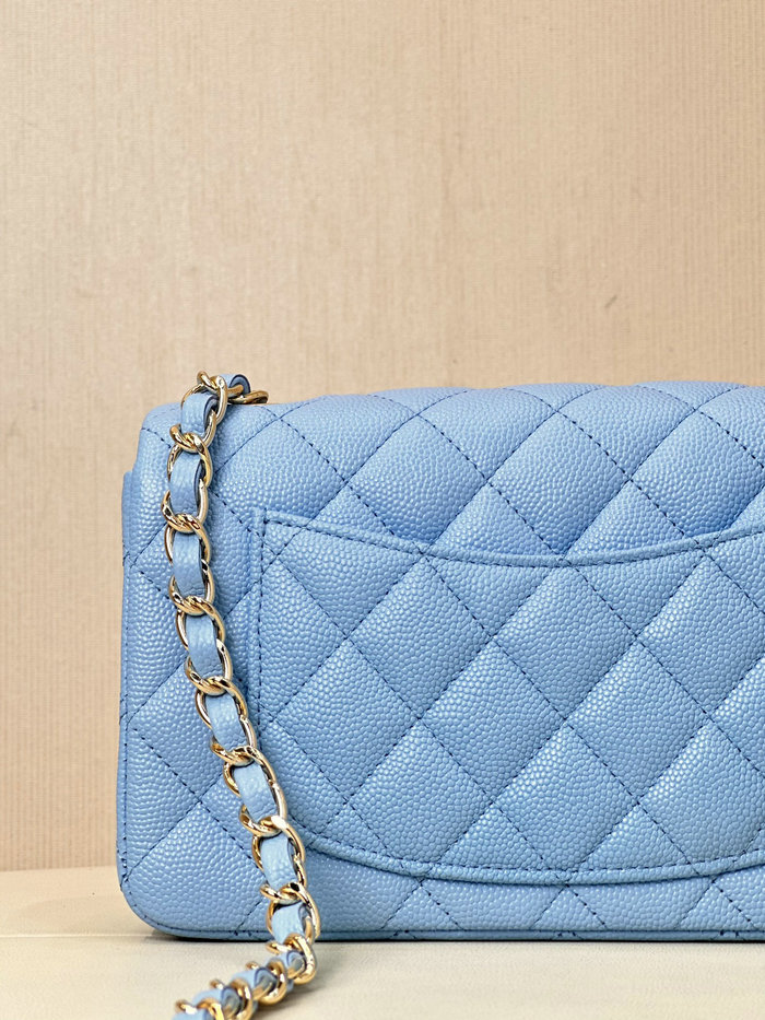 Small Chanel Grained Calfskin Flap Bag A01116 Skyblue