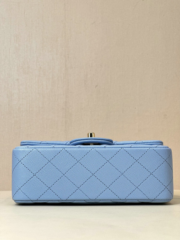 Small Chanel Grained Calfskin Flap Bag A01116 Skyblue