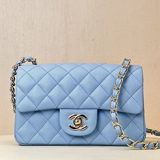 Small Chanel Grained Calfskin Flap Bag A01116 Skyblue