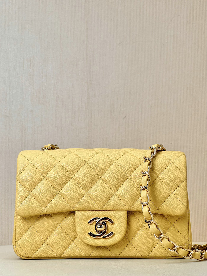 Small Chanel Grained Calfskin Flap Bag A01116 Yellow