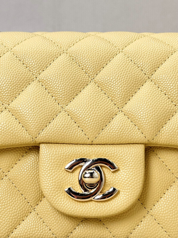 Small Chanel Grained Calfskin Flap Bag A01116 Yellow