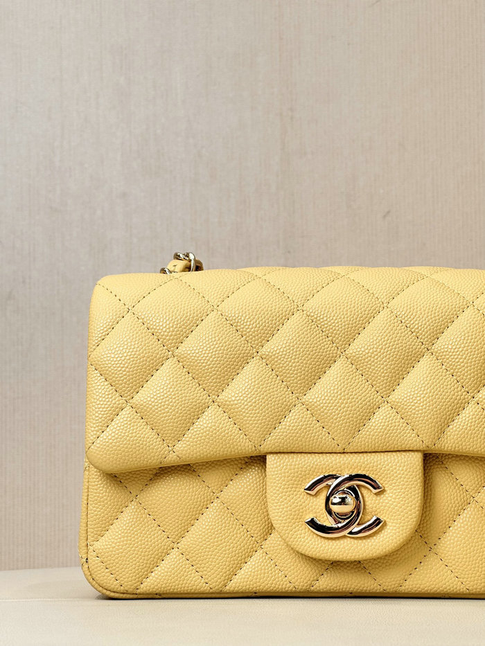 Small Chanel Grained Calfskin Flap Bag A01116 Yellow