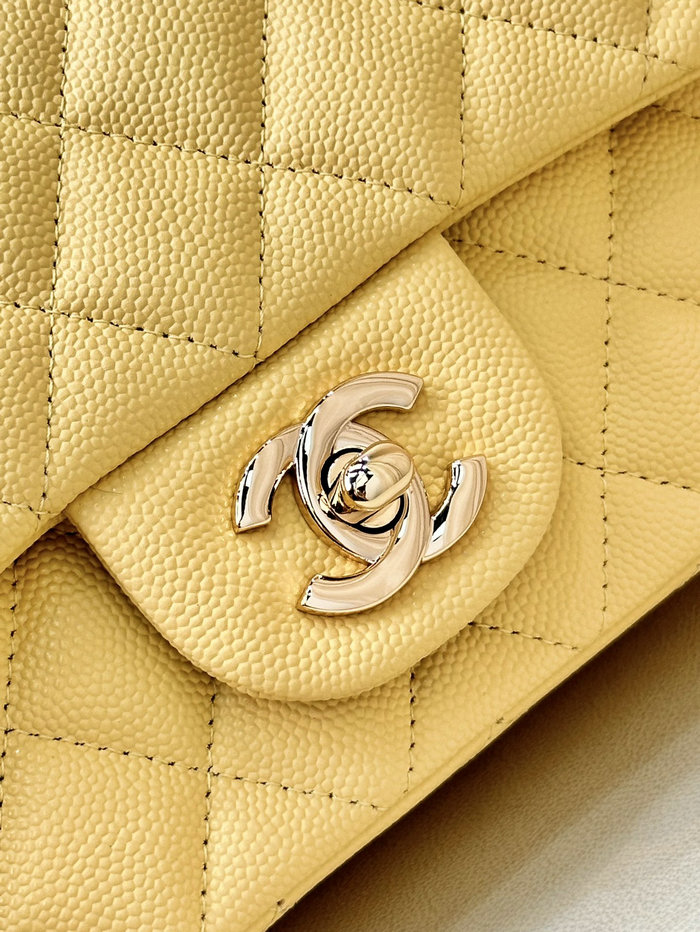 Small Chanel Grained Calfskin Flap Bag A01116 Yellow