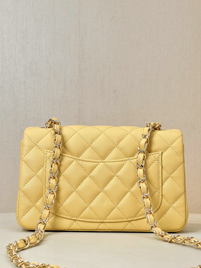 Small Chanel Grained Calfskin Flap Bag A01116 Yellow