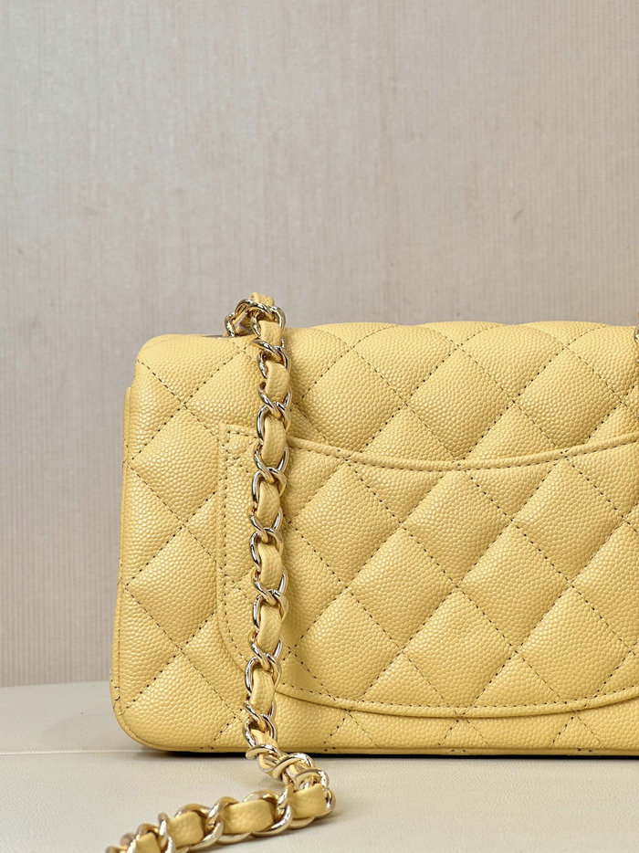 Small Chanel Grained Calfskin Flap Bag A01116 Yellow