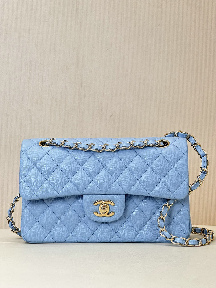 Small Chanel Grained Calfskin Flap Bag A01117 Aqua Blue