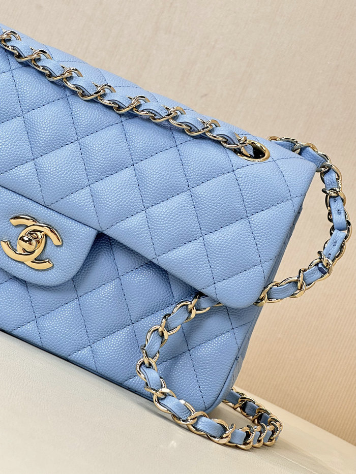 Small Chanel Grained Calfskin Flap Bag A01117 Aqua Blue