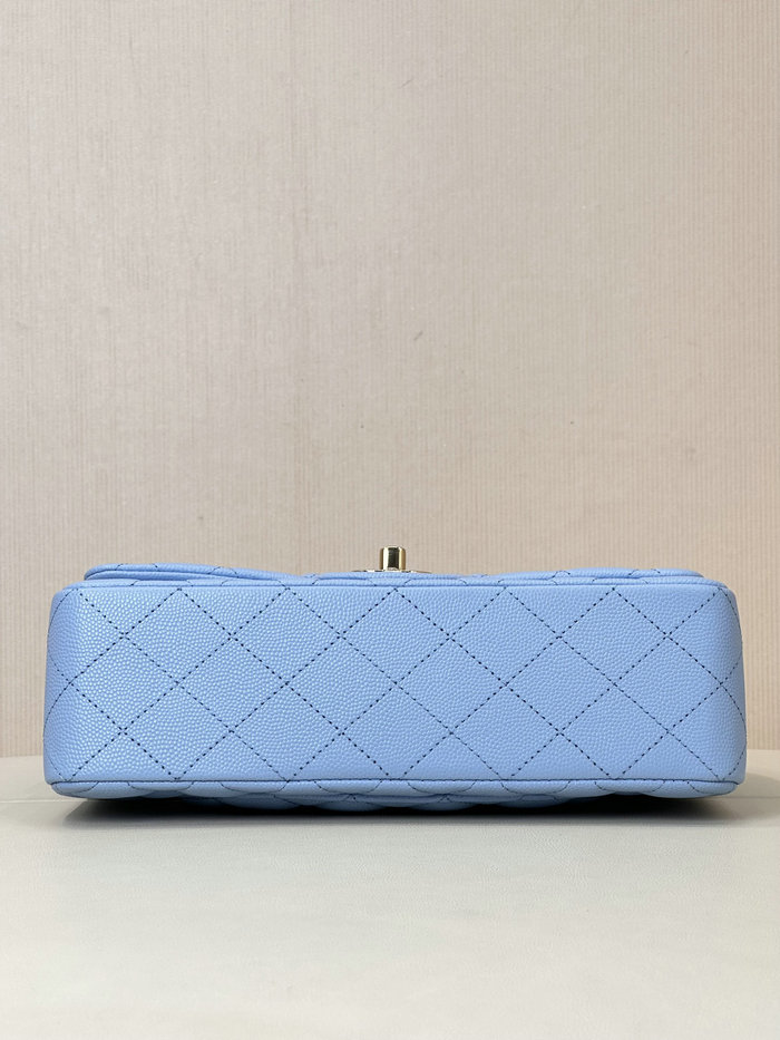 Small Chanel Grained Calfskin Flap Bag A01117 Aqua Blue