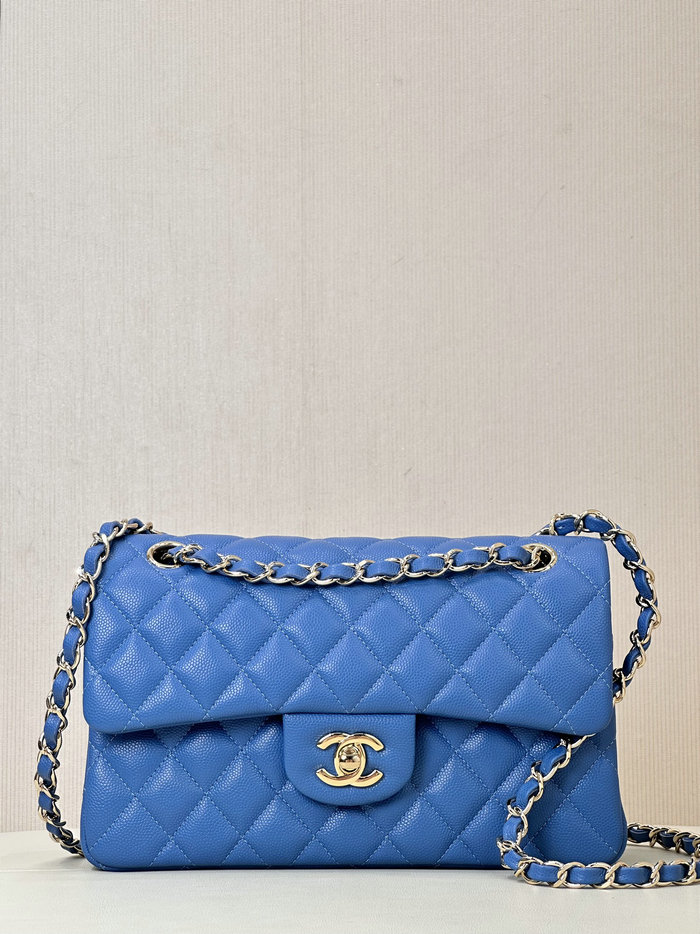 Small Chanel Grained Calfskin Flap Bag A01117 Blue