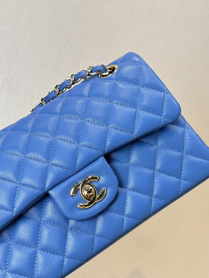 Small Chanel Grained Calfskin Flap Bag A01117 Blue