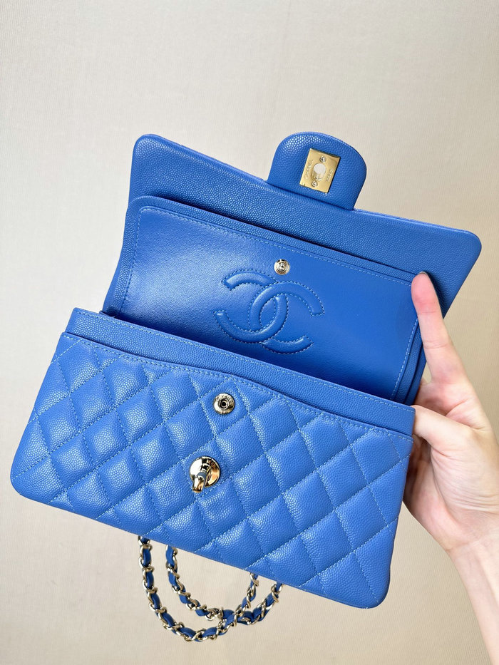 Small Chanel Grained Calfskin Flap Bag A01117 Blue