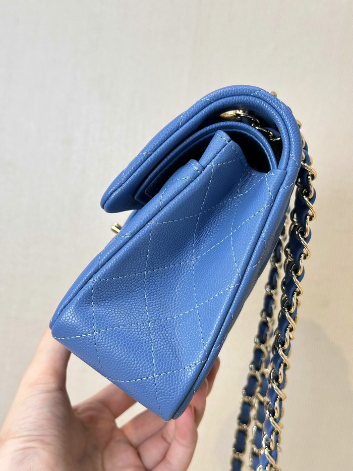 Small Chanel Grained Calfskin Flap Bag A01117 Blue