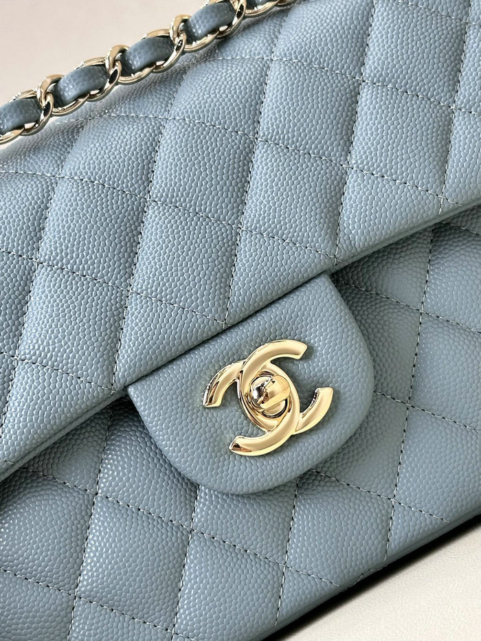 Small Chanel Grained Calfskin Flap Bag A01117 Blue-gray