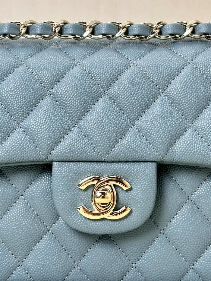 Small Chanel Grained Calfskin Flap Bag A01117 Blue-gray