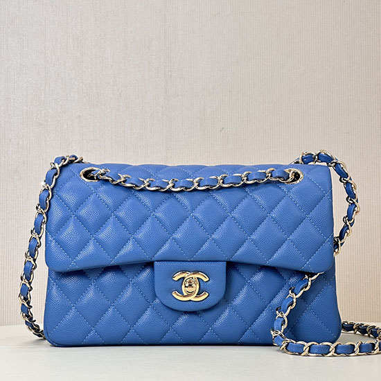 Small Chanel Grained Calfskin Flap Bag A01117 Blue