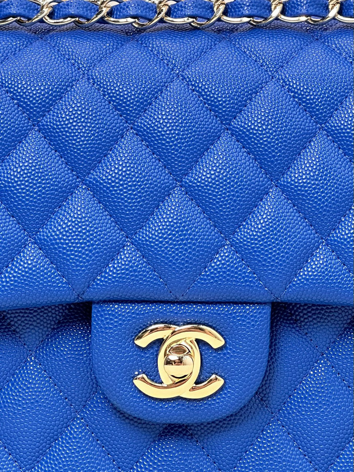 Small Chanel Grained Calfskin Flap Bag A01117 Electric Blue