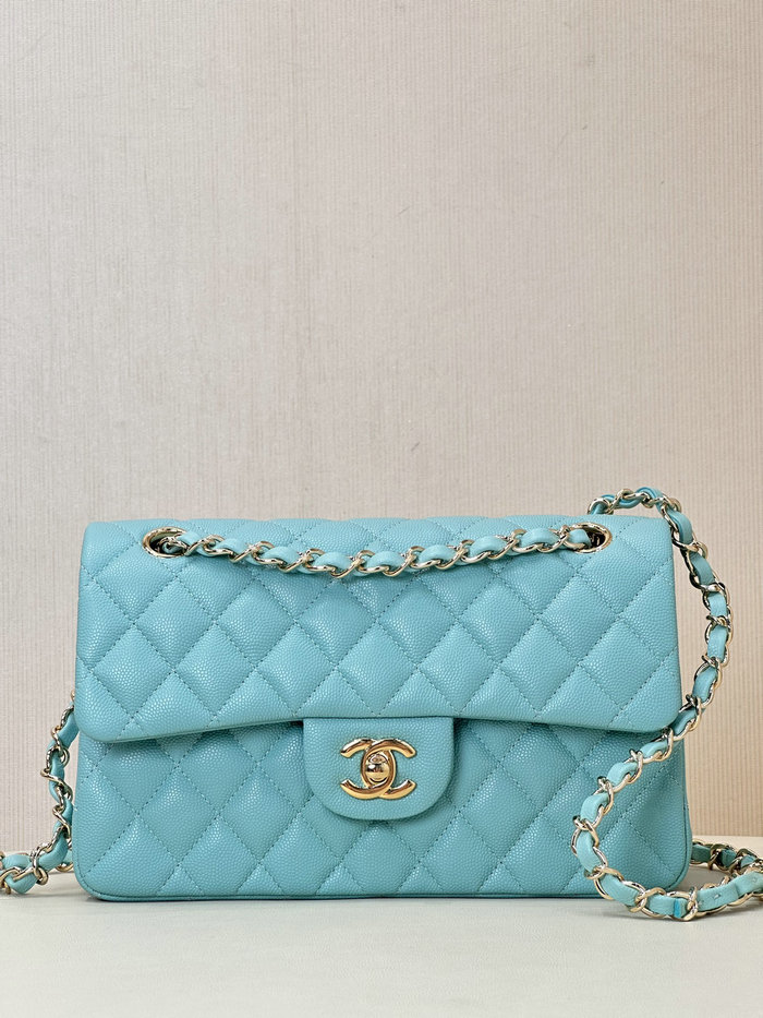 Small Chanel Grained Calfskin Flap Bag A01117 Gemstone Blue