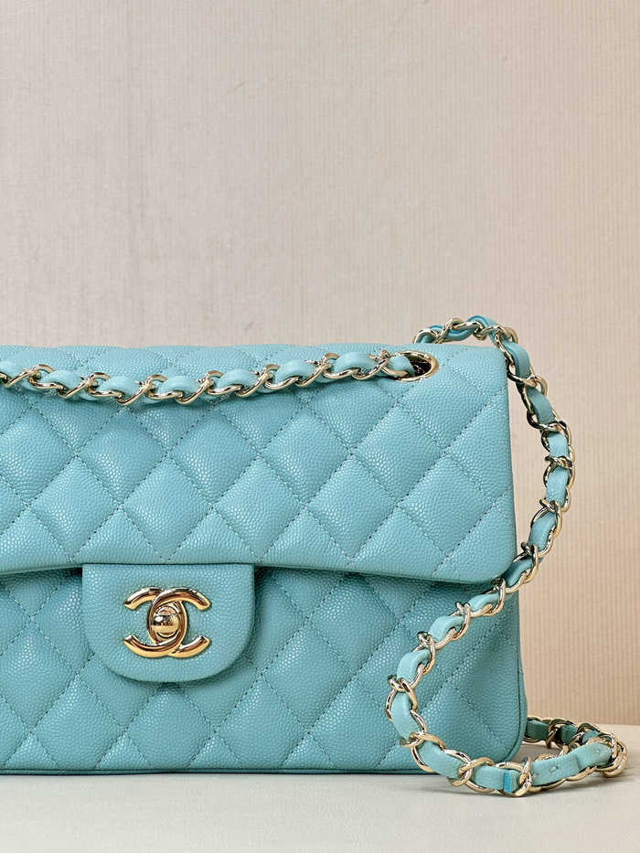 Small Chanel Grained Calfskin Flap Bag A01117 Gemstone Blue