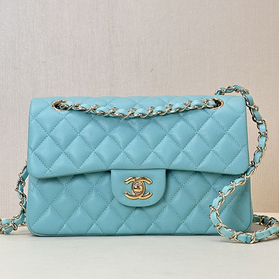 Small Chanel Grained Calfskin Flap Bag A01117 Gemstone Blue